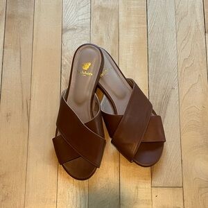 Bobbies Paris Leather Cross Strap Slide Sandals
